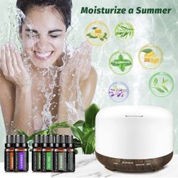 YIKUBEE 500ml Essential Oil Diffuser with Oils Set, 6x10mL Essential Oils for Diffusers for Home, Aromatherapy Humidifier, Diffusers for Essential Oil