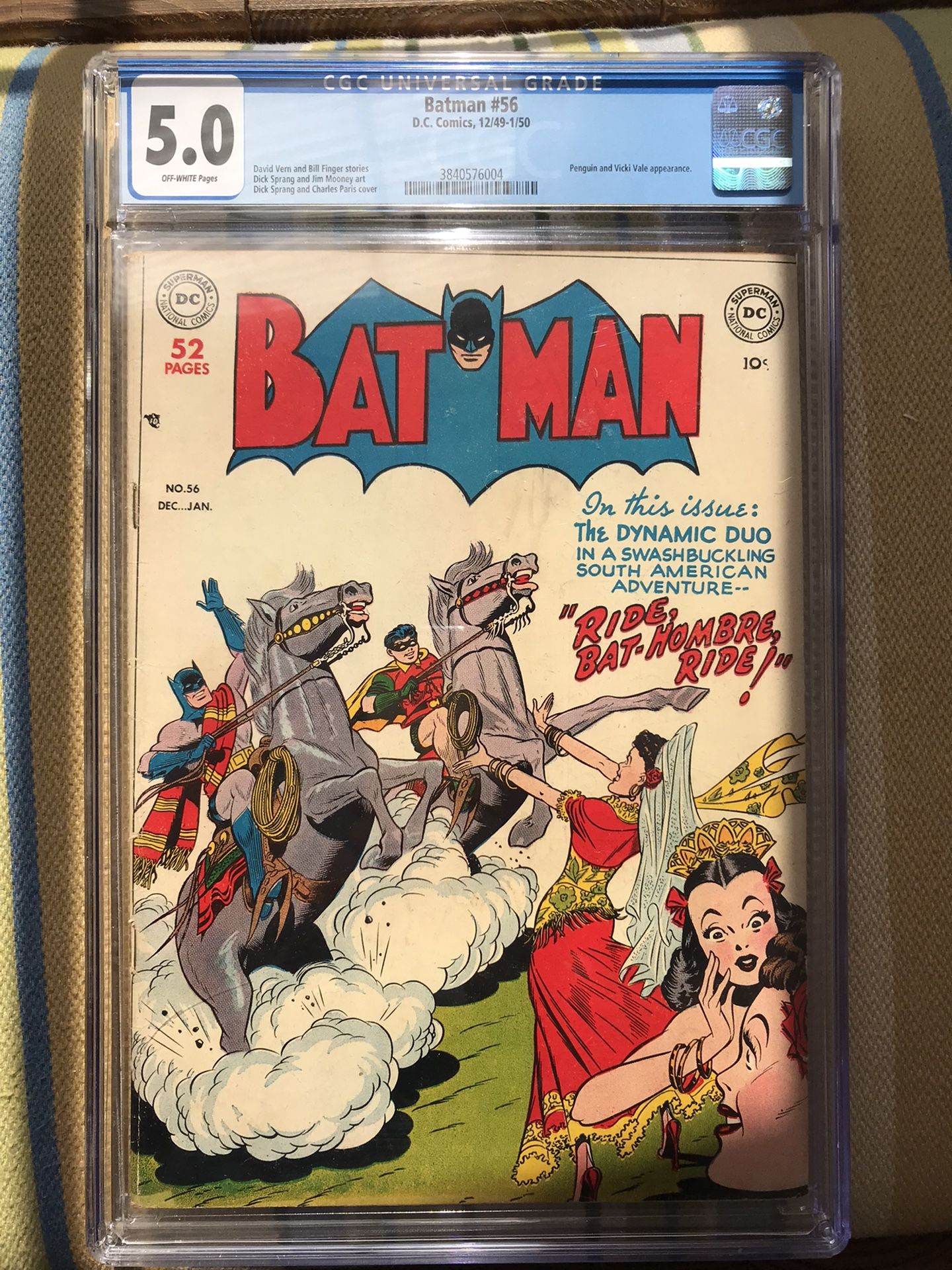 Batman #56 (1949) CGC 5.0 — Penguin & Vicki Vale apps; Bill Finger & Dick Sprang
