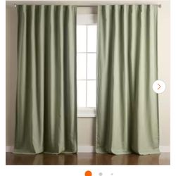 Arlo Solid Linen Texture 50 in. W x 96 in. L Polyester Blackout Sage Green Curtain (Set of 2