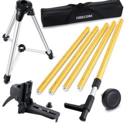 Firecore 12 Ft./3.7M Professional Laser Level Pole with Tripod and 1/4-Inch by 20-Inch Laser Mount for Rotary and Line Lasers, Adjustable Telescoping 