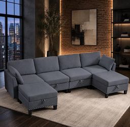 Flexible Combination Reversible Gray 4-Seater Modular Sofa with Storage.