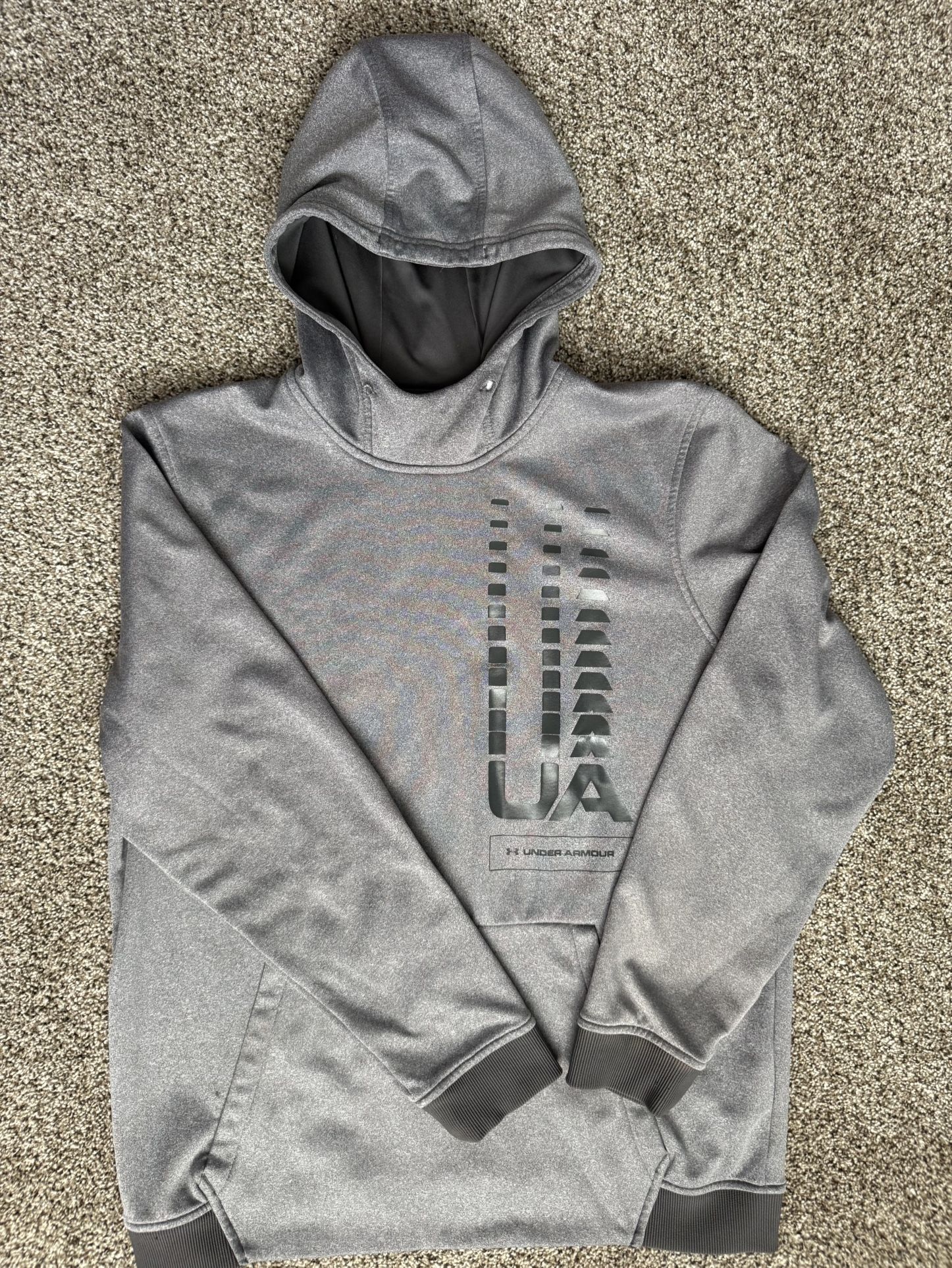 Under Armour Cold Gear Black Gray UA Logo Pullover Hoodie Sweater L