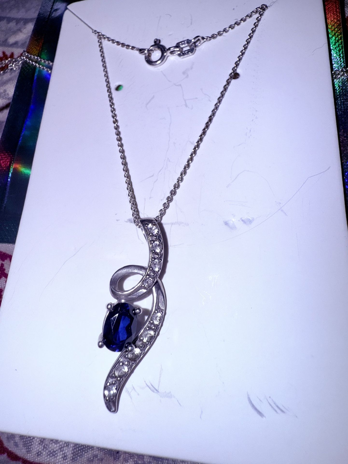 GORGEOUS Brand New Sterling 1.5 TCW Natural Blue and White Sapphire Necklace! 24”