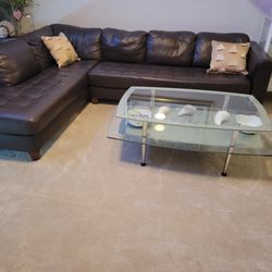 Brown Real Leather Couch