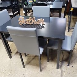 Small 5 PC Dining Set  With 4 Gray Chairs (New In Box)