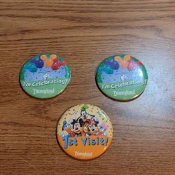 3 Retired Disney Buttons Authentic 3in round