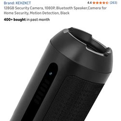 128GB Security Camera, 1080P, Bluetooth Speaker,Camera for Home Security, Motion Detection, Black