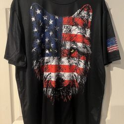 NWOT American flag wolf shirt 1X