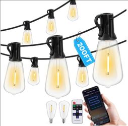 200ft String Lights, 60 Sockets, Outdoor Lights with Remote APP Control, Waterproof
200FT Patio Lights, Edison String Lights for Outside, Deck, Porch,