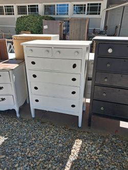 Vintage antique nineteen forties , world war two era , six dresser stand on wheels , solid wood , freshly sanded and painted