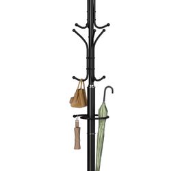 Yoobure Metal Coat Rack Freestanding with Marble Base, Coat Tree with 12 Hooks & Umbrella Holder, Coat Hanger Stand for Corner Entryway Bedroom Office