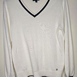 Nautica Women's White Long Sleeves V-neckline Knit Sweater Size Small 