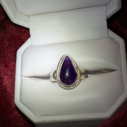 Silver Ring With Purple Teardrop Stone 