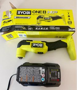 Open box new Ryobi 18V Brushless Multi-Tool + Battery + Dual Chemistry IntelliPort Charger