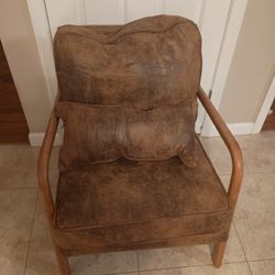 Brown and Wood Armchair or Accent Chair with Removable Pillow