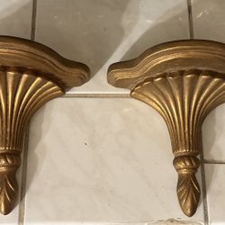 Vintage Hollywood Regency Gold Shelves ~Pair