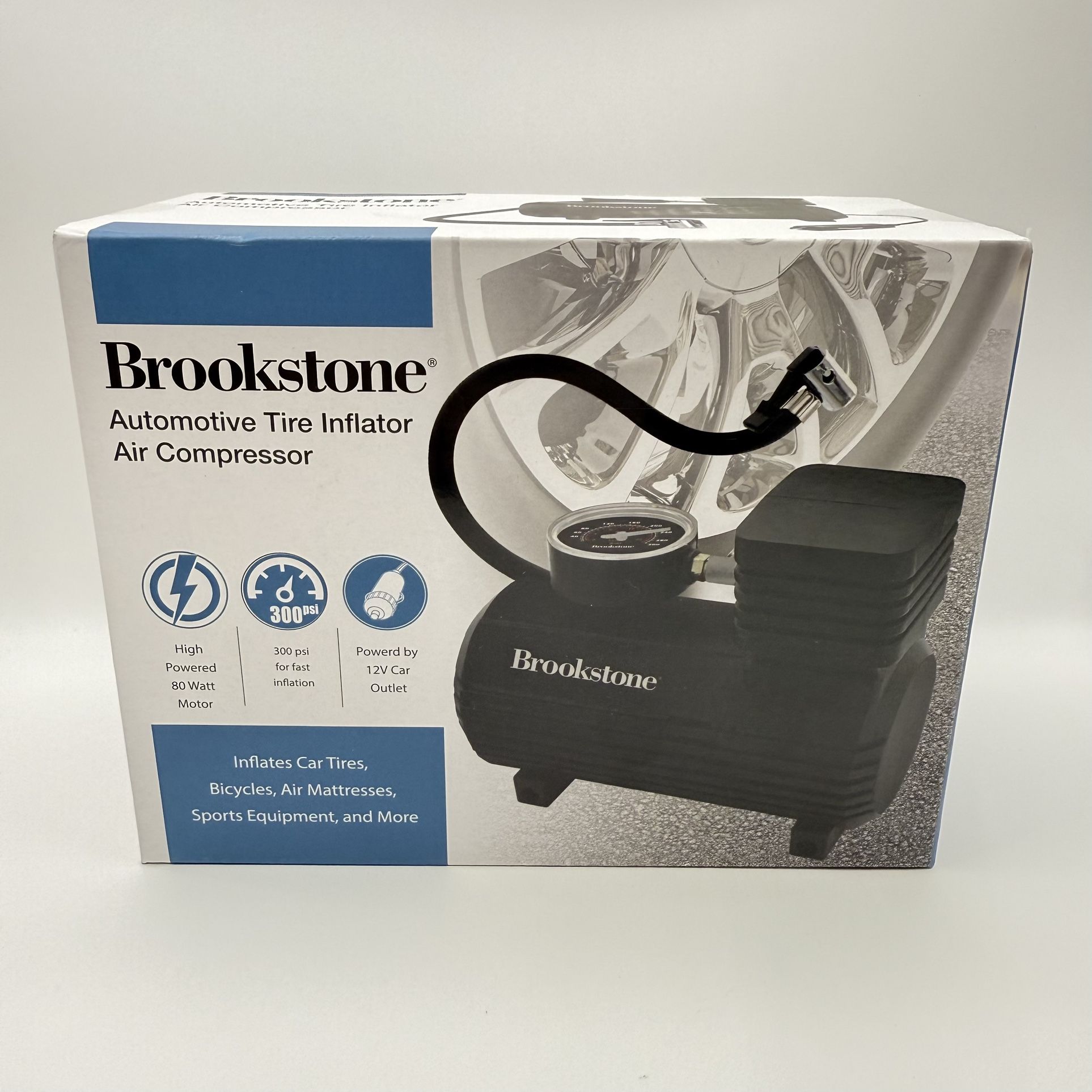Brookstone Automotive Tire Inflator Air Compressor 300 PSI 12V DC Fast Inflation