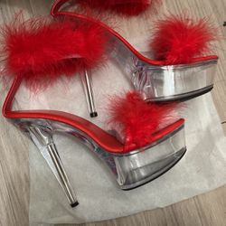 Brand New Red Stripper/Dancer Heels With Fur