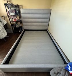 Gray Upholstered Bed Frame with Headboard