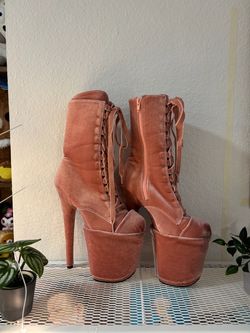 8 inch Pleaser Baby Pink Velvet Heels