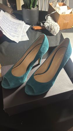 Vintage Enzo Angiolini Teal Velvet Peep-Toe Heels