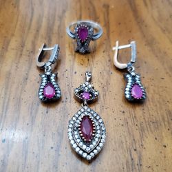 Genuine Ruby Necklace, Earrings, and Ring Set
