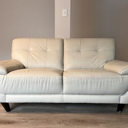 2-Piece Leather Sofa Set - 2-Seater White & 3-Seater Gray