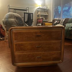 Vintage Wood Drawer Chest With Gold Handles