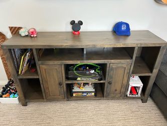 Gray washed Wood TV Console Table Cabinet