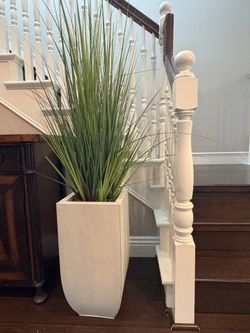 Large Faux Grass Plant with Modern White Planter – 5.5 Ft Tall