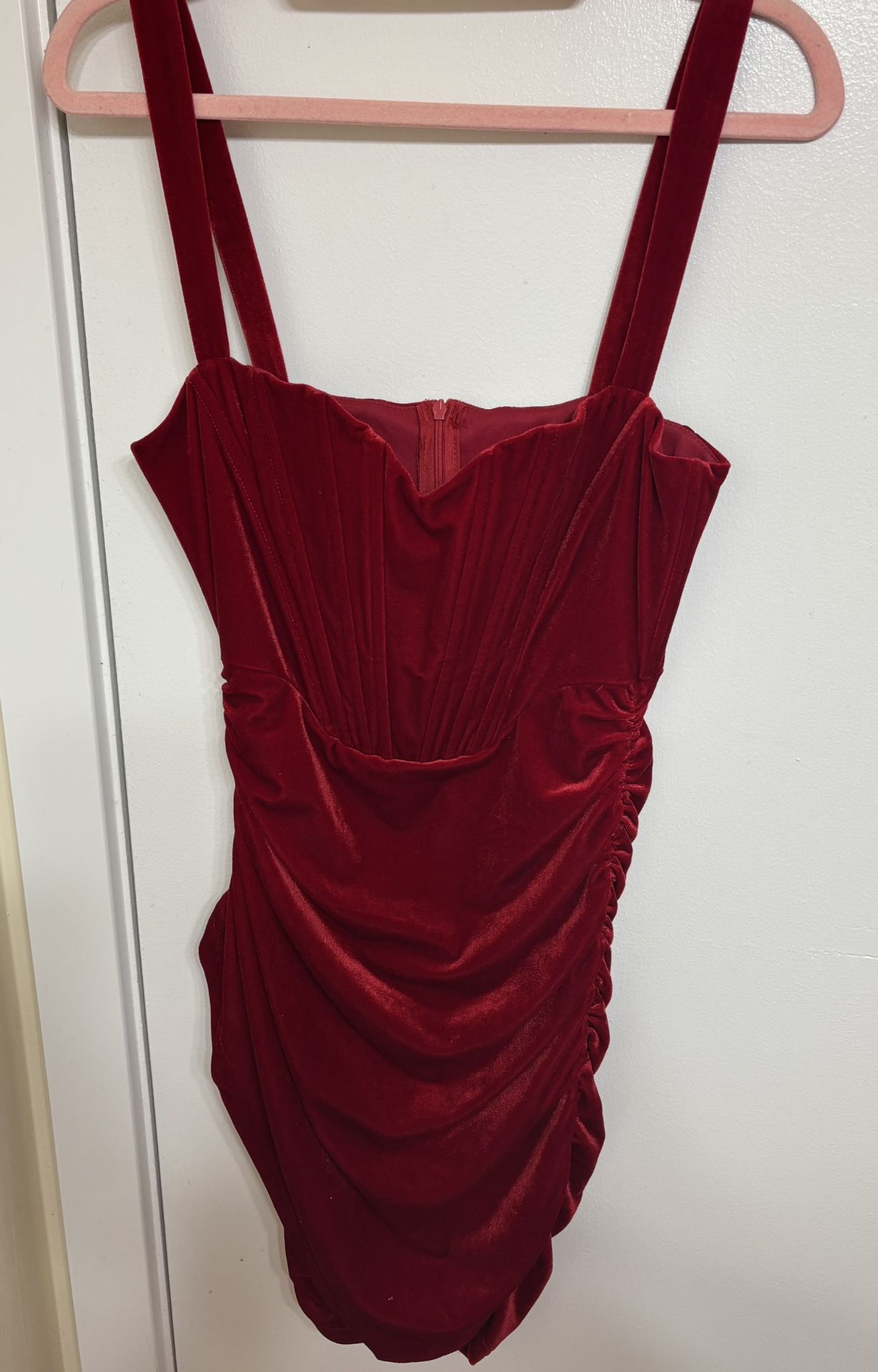 Red Velvet Sweetheart Neckline Mini Dress, Size Small
