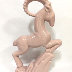 MCM Mid Century Large Ceramic Figure Statue Of A Gazelle 17.5” Tall Pink Peach Color Good Condition 