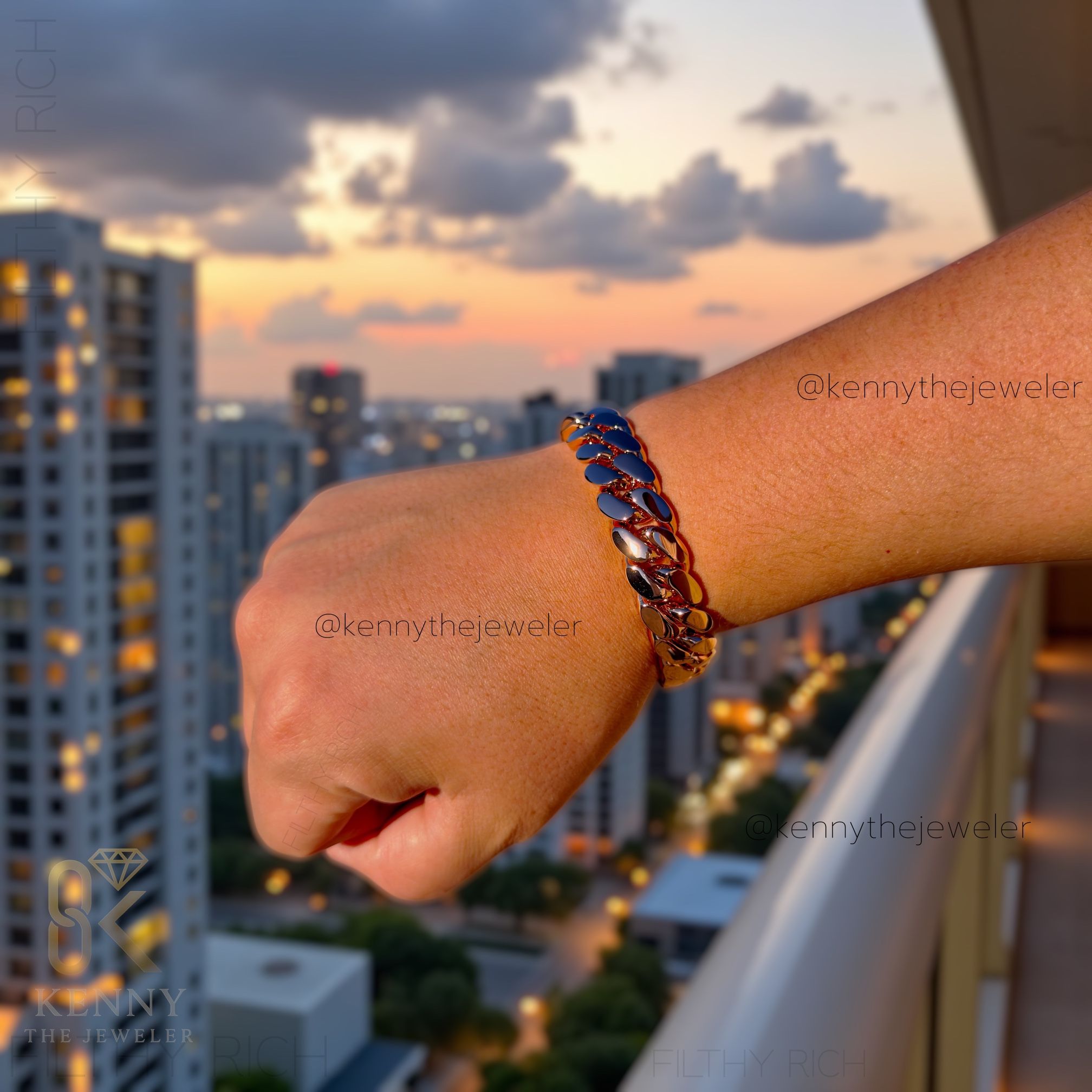 Rose Gold Miami Cuban Link Bracelet Handmade Heavy 14k