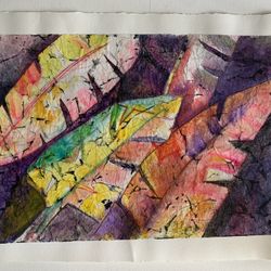 Japanese Rice Paper Painting Collage W/ Gold Leaf OOAK 