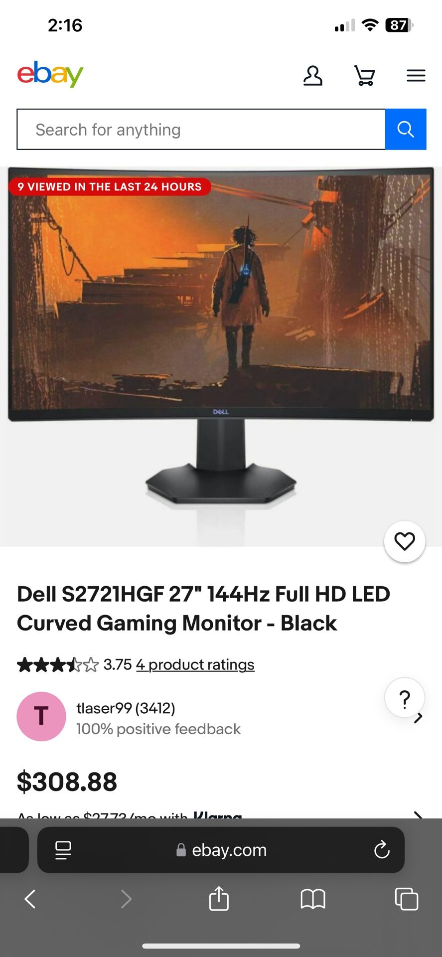 27” 144hz 1ms gaming monitor Dell S2721HGF