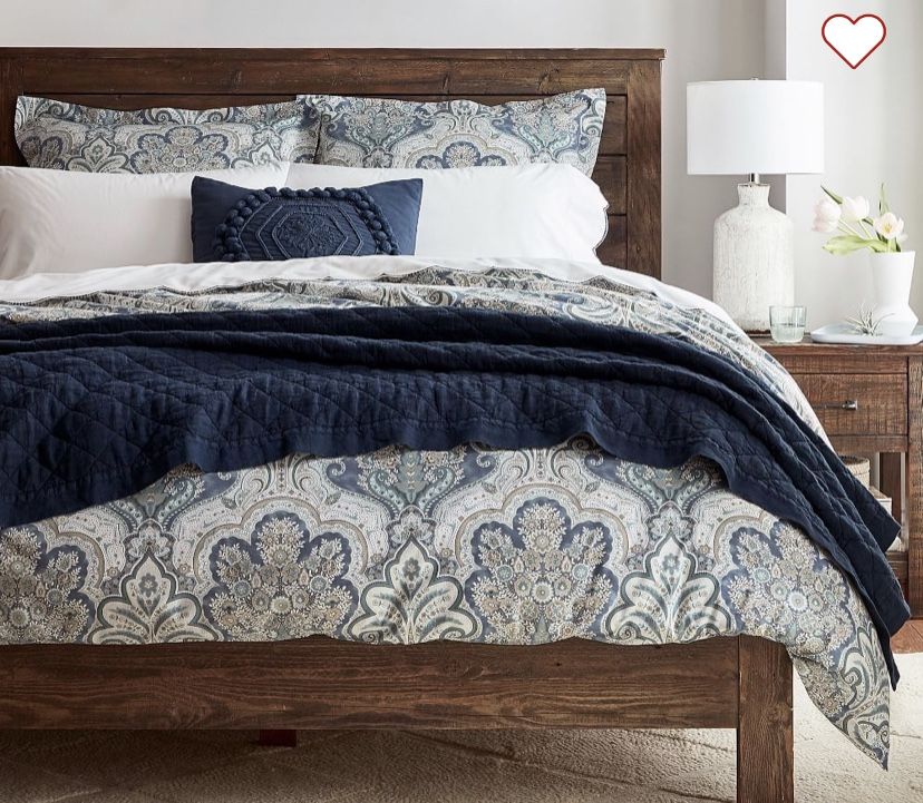 NEW Pottery Barn Blue Jordana Paisley Percale Duvet Cover, Full/Queen