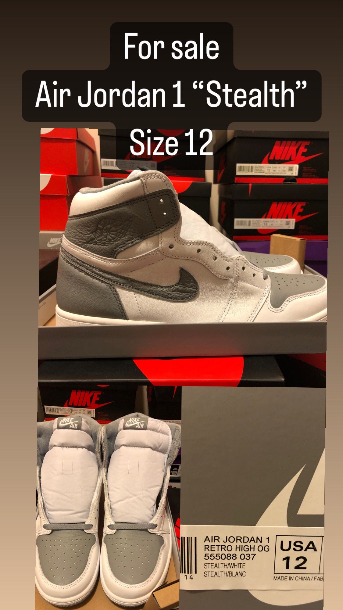 Jordan 1 Retro High OG Stealth Size 12