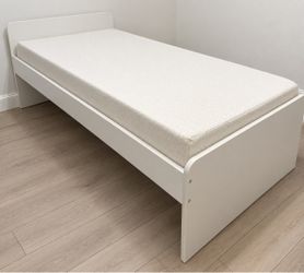 White Single Bed Frame with Mattress
