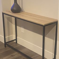 Modern Console, Entryway Accent Table With Matte Black Metal Base And Light Walnut Top W41.5”xD11.5”xH28”