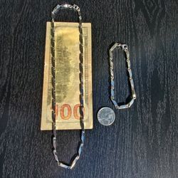 Stainless Steel Melon Seed Chain Necklace And Bracelet Lot