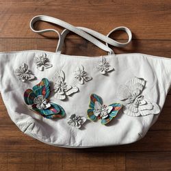 Paolo Masi Italy Baby Blue Leather Shoulder Bag Purse 3D Butterflies 