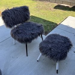 Accent Chair with Ottoman Set Faux Fur