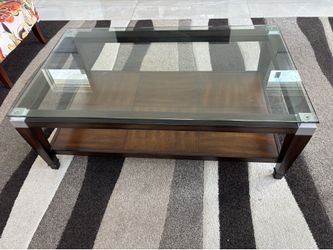 Modern Glass Top Coffee Table with Storage Shelf