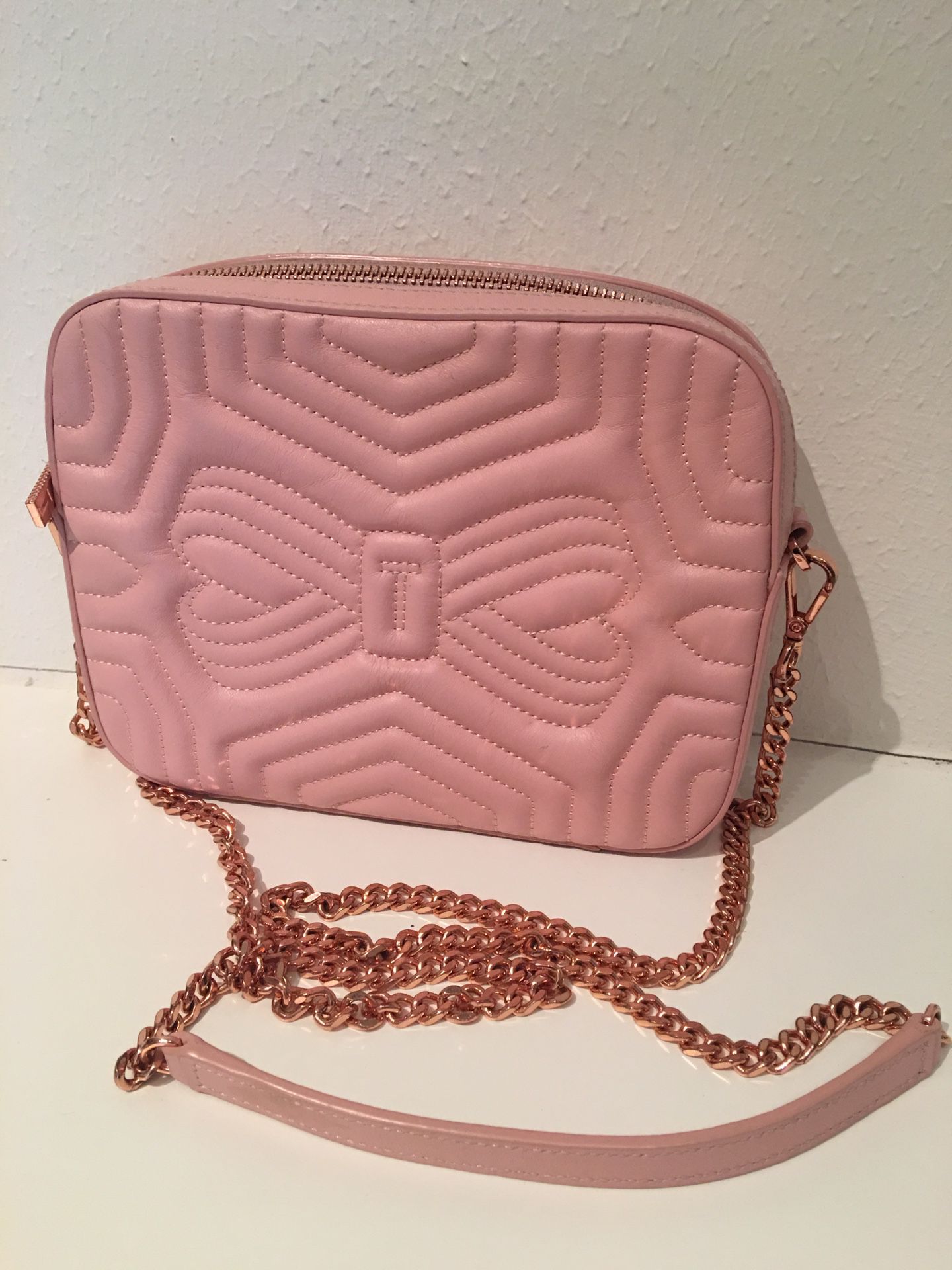 Ted Baker pink crossbody with rose gold metal chain