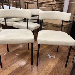 Curved Back Faux Leather Dinning Chairs Set Of 4