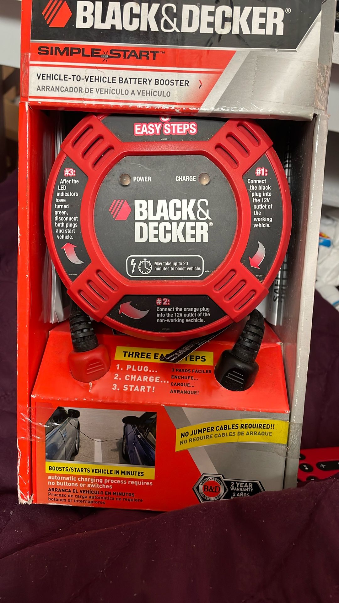 Black & Decker Simple Start Vehicle to Vehicle Battery Booster Charger Jumper