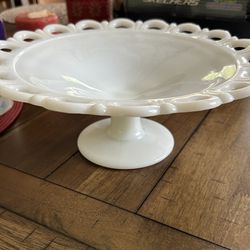 Vintage Anchor Hocking Old Colony Milk Glass Lace Edge Footed Dish