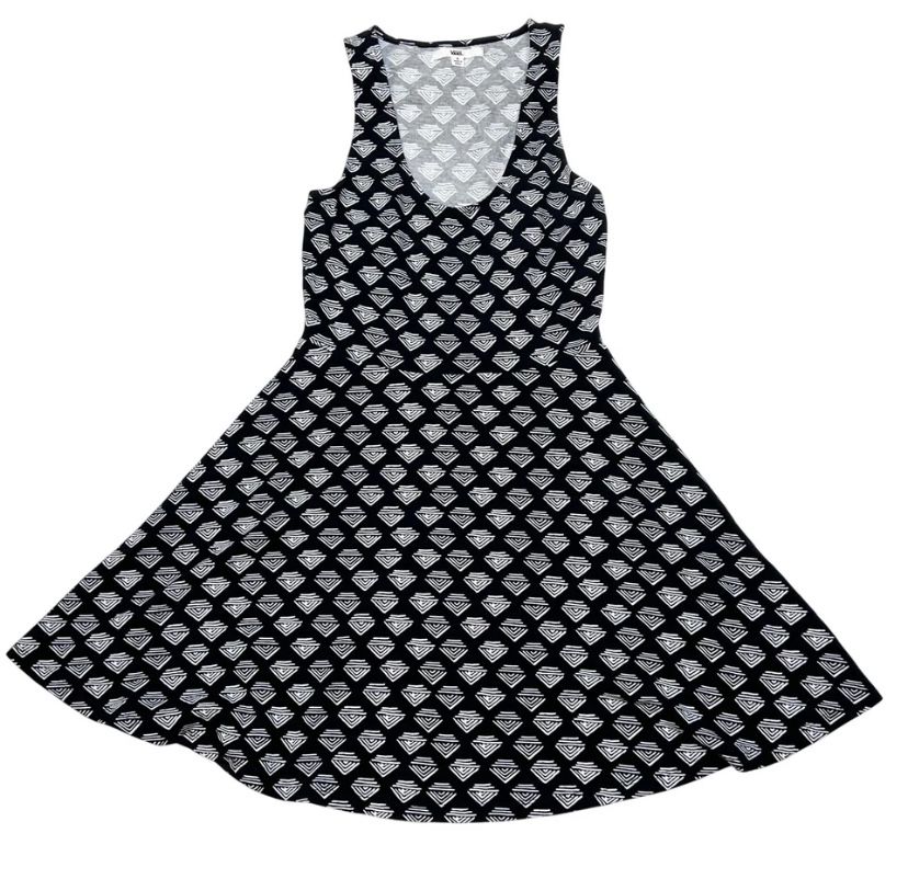 Vans Short Skater Dress Junior Small Side Cut Outs Black White Stretchy Flare