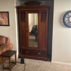 Antique Wardrobe Hand Carved Mahogany Armoire 