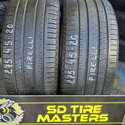 2 USED TIRES 275/45R20 PIRELLI Scorpion w/70% Thread  Both Installed and Balanced $140 ($70 each) 